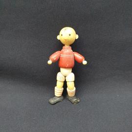Винтажная деревянная игрушка СССР. Фигурка мальчика на коньках, подвижная кукла для коллекции