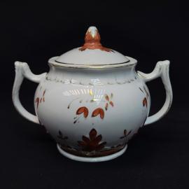Винтажная фарфоровая сахарница СССР. С крышкой, ручная роспись цветочный узор, Конаково 1975