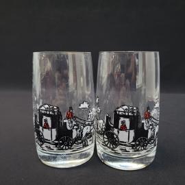 Винтажные стопки СССР, набор 2 штуки. Стекло с рисунком карета, для воды и сервировки