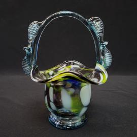 Корзинка декоративная винтажная, СССР. Цветное художественное стекло, ручная работа