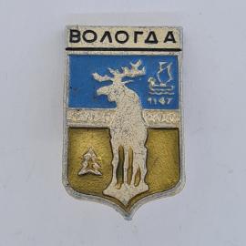 Значок СССР. Вологда, герб города, лось, ладья, 1147 год, Винтажный значек.