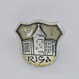 Значок СССР. Рига, городская архитектура, башня и дома. Винтажный значек.