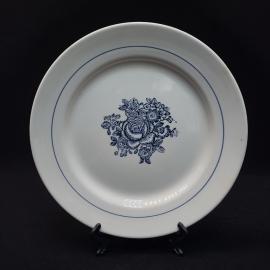 Тарелка глубокая винтажная, СССР. Фарфор, синяя цветочная роспись, диаметр 20 см