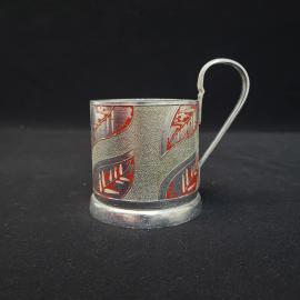 Подстаканник винтажный, СССР. Металл, с декоративным орнаментом красные листья