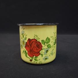Кружка винтажная, СССР. Эмалированная, с цветочным рисунком, желтая, с ручкой