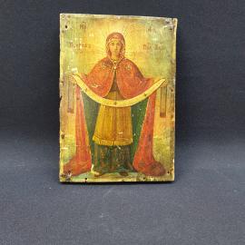 Икона винтажная, СССР. Дерево, живопись с образом Покрова Пресвятой Богородицы