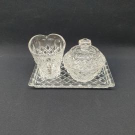 Сервировочный набор винтажный, СССР. Поднос, сливочник и сахарница с крышкой, хрусталь, Богемия