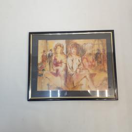 Картина винтажная, СССР. Декоративное настенное панно в раме, женский сюжет под стеклом