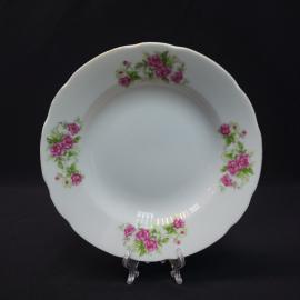 Тарелка винтажная, СССР. Фарфор Chori Japan, белая с розовым цветочным декором