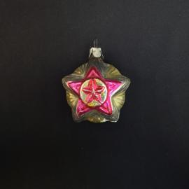 Игрушка елочная винтажная, СССР. Стекло, подвеска в форме звезды с рельефным декором