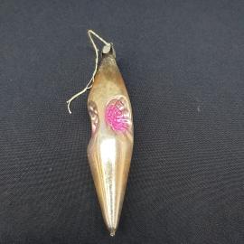 Елочная игрушка винтажная, СССР. Стеклянная подвеска сосулька с розовым декоративным узором