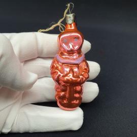 Елочная игрушка винтажная, СССР. Стекло, фигурка малыша в шубе и шарфе