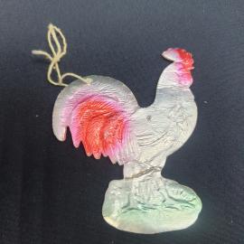 Елочная игрушка винтажная, СССР. Фигурка петуха, раскрашенная фольга на подвесе