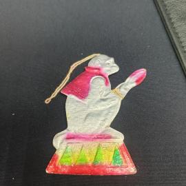Елочная игрушка винтажная, СССР. Обезьяна с барабаном, картонная подвесная фигурка