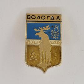 Значок СССР. Вологда, герб города с лосем, ладьей и датой 1147. Винтажный значек.