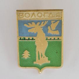 Значок СССР. Вологда, герб города с лосем и елью, туризм. Винтажный значек.
