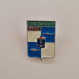 Значок СССР. Североморск, Мурманская область, якорь, подводная лодка, морская тематика. Винтажный зн