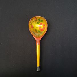 Ложка декоративная винтажная, СССР. Дерево, хохломская роспись, сувенирная большая форма