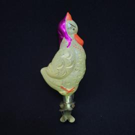 Елочная игрушка винтажная, СССР. Стеклянная фигурка утки на прищепке, ручная роспись