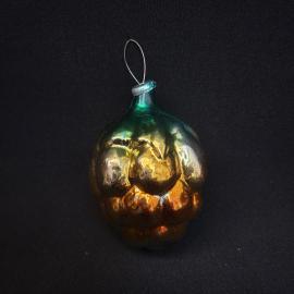 Елочная игрушка винтажная, СССР. Стекло, фигурка тыквы с золотистым покрытием