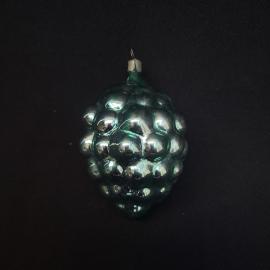 Елочная игрушка винтажная, СССР. Стеклянная подвеска в форме шишки, зеленого цвета