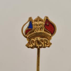 Значок СССР. ЧССР, флаг и архитектурный силуэт, международная тематика. Винтажный значек.