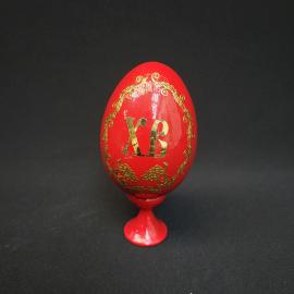 Яйцо декоративное винтажное, СССР. Пасхальный сувенир на подставке, дерево, роспись