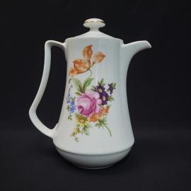 Кофейник винтажный, СССР. Фарфор, с крышкой, цветочный декор, производство ГДР Ilmenau