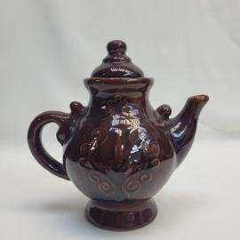 Чайник винтажный, СССР. Керамика, с крышкой, коричневая глазурь с рельефным узором