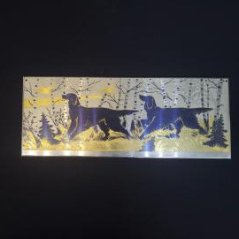 Панно настенное винтажное, Златоуст СССР. Металл, декоративное изображение собак и птиц в лесу