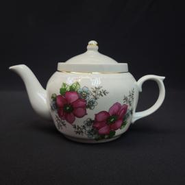 Чайник заварочный винтажный, СССР. Фарфор, с цветочным рисунком и позолотой