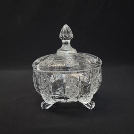 Конфетница винтажная, СССР. Стекло, с крышкой на ножках, с рельефным узором