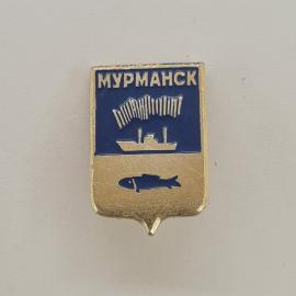 Значок СССР. Мурманск, северный город, корабль и рыба. Винтажный значек.