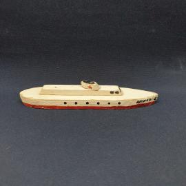 Игрушка винтажная, СССР. Деревянный теплоход, расписная фигурка корабля ручной работы