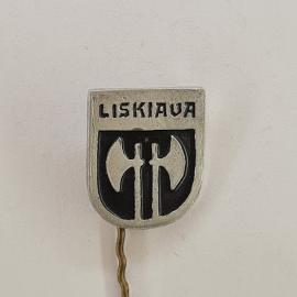 Значок СССР. Лишкява, герб с двумя секирами. Винтажный значек.