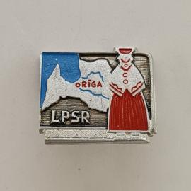Значок СССР. Рига, Латвия, карта LPSR и девушка в народном костюме. Винтажный значек.
