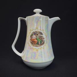 Кофейник винтажный, СССР. Фарфор, перламутровое покрытие, с крышкой, Jlmenau, ГДР