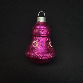 Игрушка елочная винтажная, СССР. Стеклянный колокольчик розового цвета