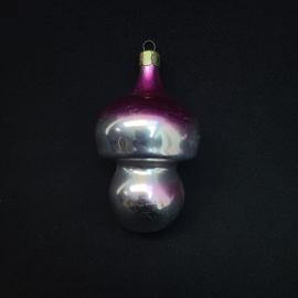 Елочная игрушка винтажная, СССР. Стеклянный шар фигурной формы, розово‑серебристый