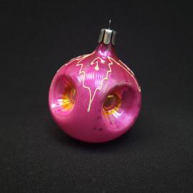 Елочная игрушка винтажная, СССР. Стеклянный розовый шар с рифлеными выемками