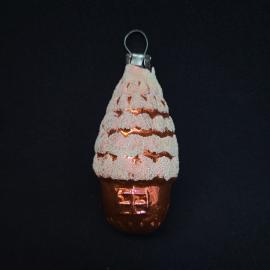 Елочная игрушка винтажная, СССР. Стеклянный домик с шапкой снега