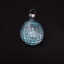 Елочная игрушка винтажная, СССР. Стеклянный голубой шар с рифленым узором
