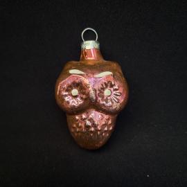 Елочная игрушка винтажная, СССР. Стекло, фигурка совы с окраской и подвесом 1 шт.