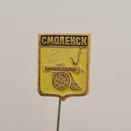 Значок СССР. Смоленск, город, пушка на щите. Винтажный значек.