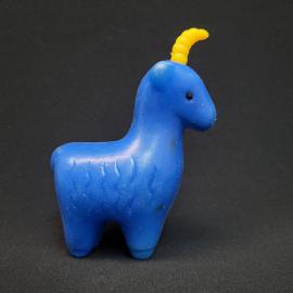 Игрушка резиновая винтажная, СССР. Фигурка синего козлика с желтым рогом