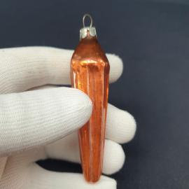 Елочная игрушка винтажная, СССР. Подвеска сосулька, стекло, оранжевая фигурная форма