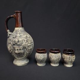 Кувшин с рюмками винтажный, СССР. Керамический набор 4 предмета