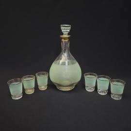 Графин с рюмками винтажные, СССР. Стеклянный сервиз, графин и 6 рюмок