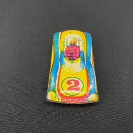 Машинка винтажная, СССР. Жестяная инерционная игрушка, гоночный автомобиль с номером 2