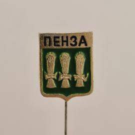Значок СССР. Пенза, герб города с тремя снопами, геральдика. Винтажный значек.